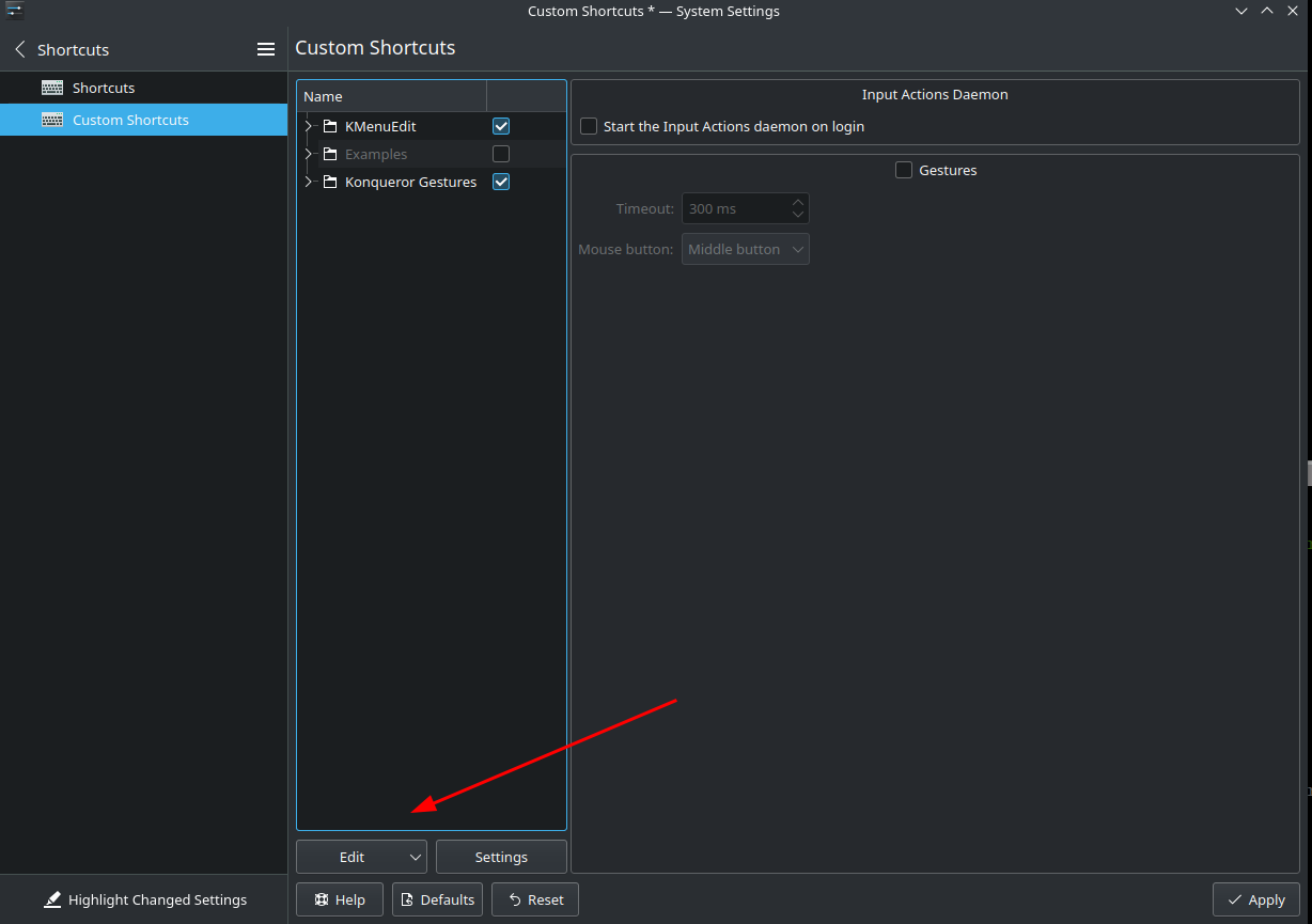 System Shortcuts > Custom Shortcuts